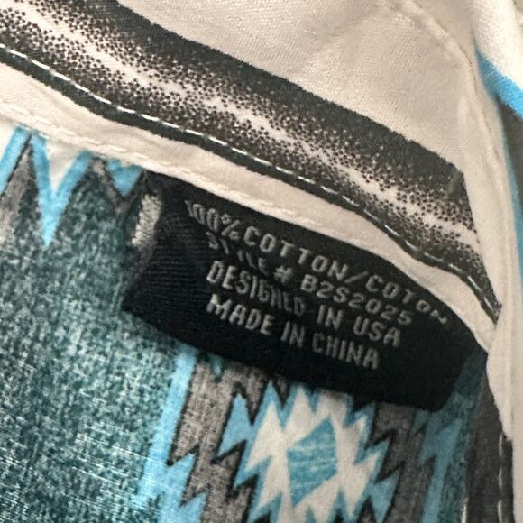 Rock & Roll Cowboy Shirt Mens XL Blue Black White Aztec Pearl Snap Western Retro - Picture 7 of 12